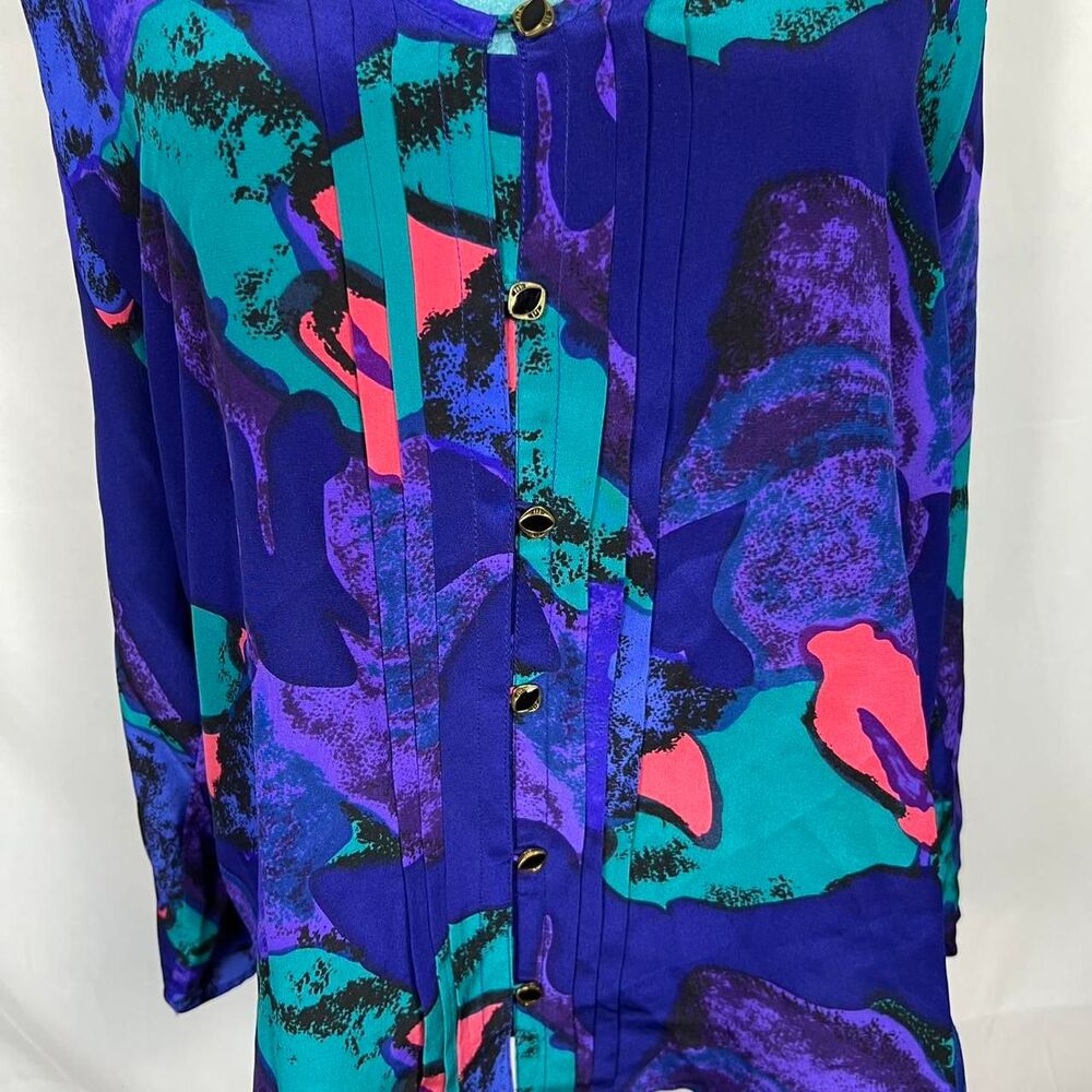 VIBRANT YUMI KIM 100% Silk Abstract Print Blouse - Picture 2 of 7